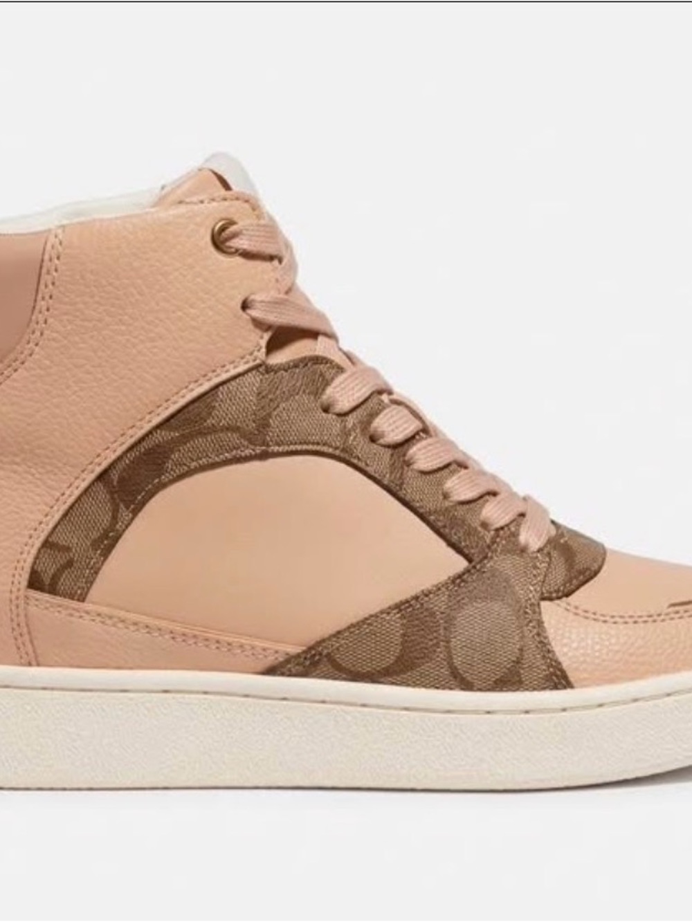 Coach Women's High-Top Sneaker in Blush and Brown Signature
